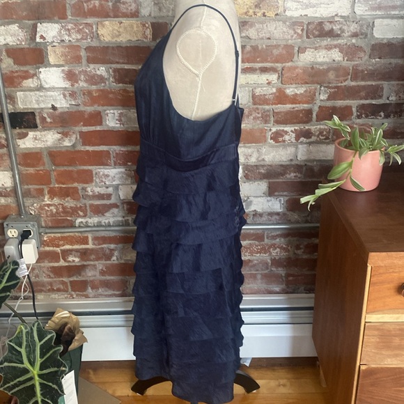 Adrianna Papell Navy Blue Ruffle Spaghetti Strap Cocktail Dress Size 14 - Picture 4 of 7